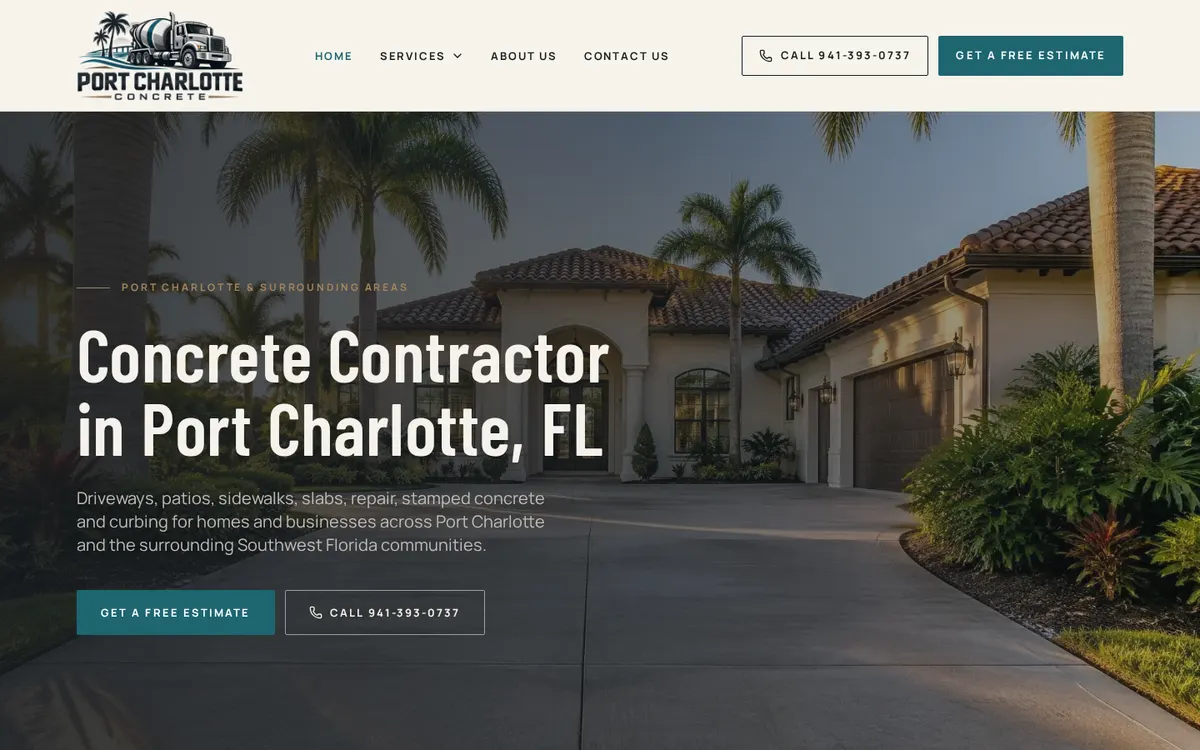 Actual homepage of Port Charlotte Concrete