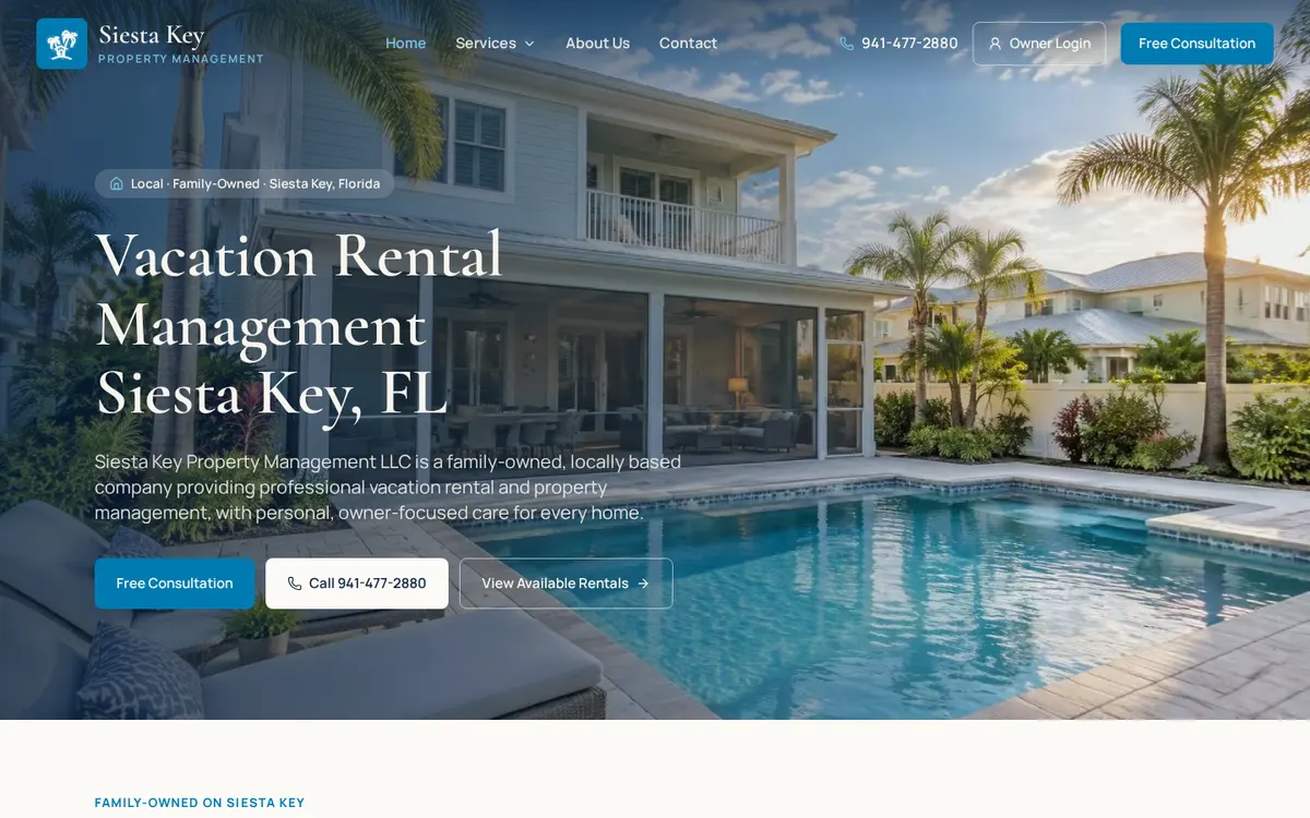 Actual homepage of Siesta Key Property Management